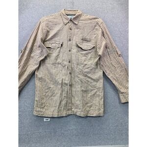 Canyon River Blues Mens Plaid Button Up Shirt Tan Brown Roll Tab Sleeve XL